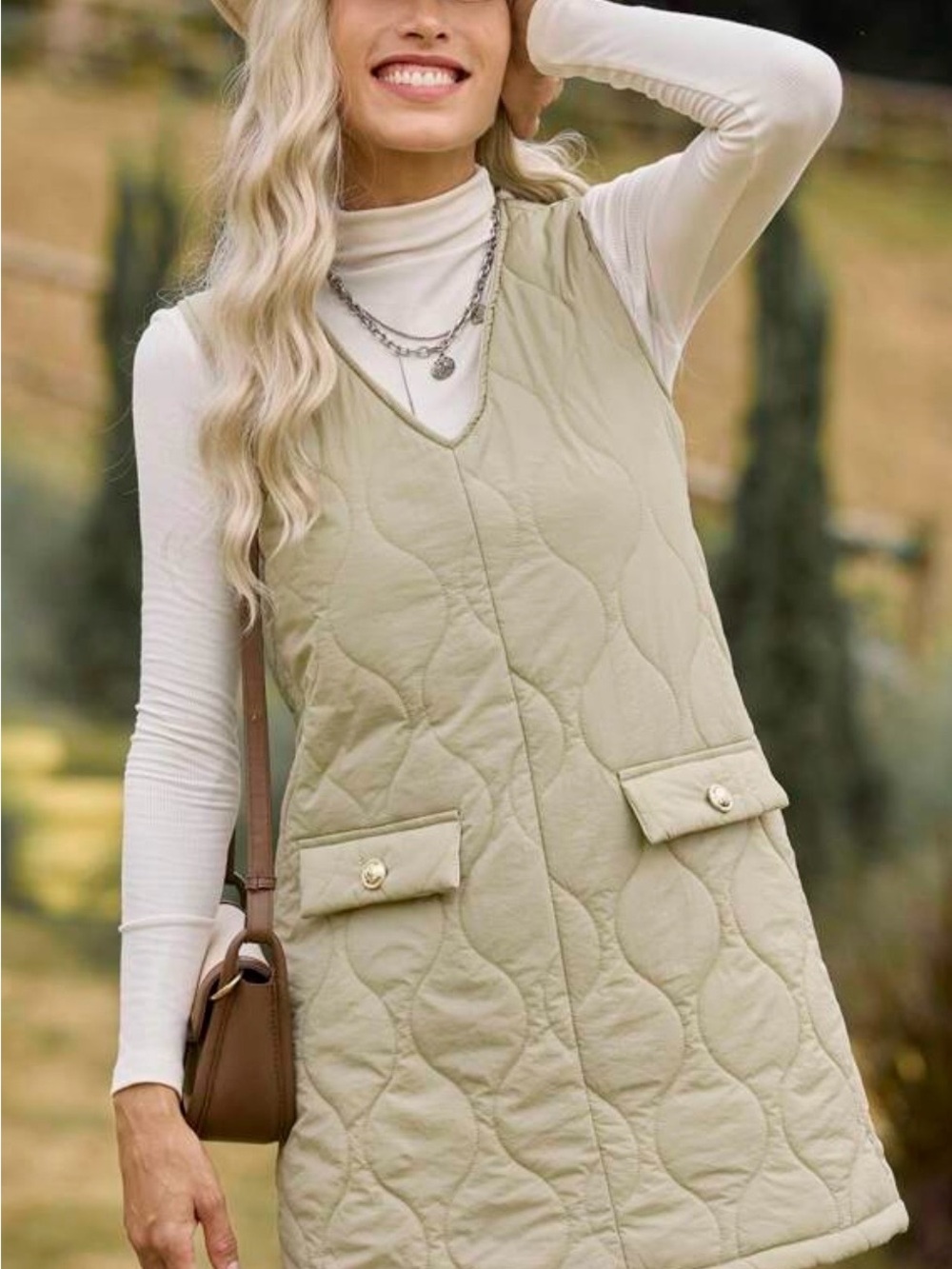 SHEIN Beige Quilted Shoulder Bag